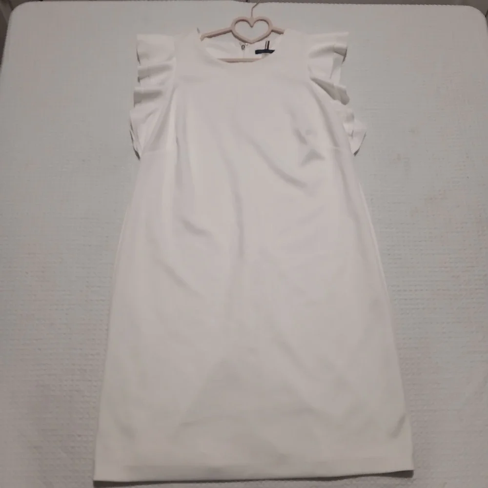 Tommy Hilfiger White Ruffle Sleeve Shift Dress Plus Size 16W Logo Zip
